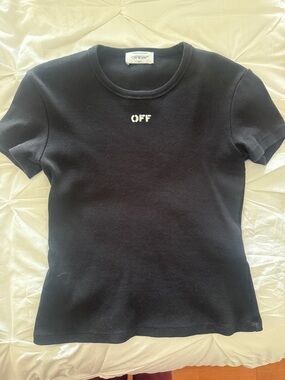 Off-White Black Ribbed Crewneck Tee with White 'OFF' Logo